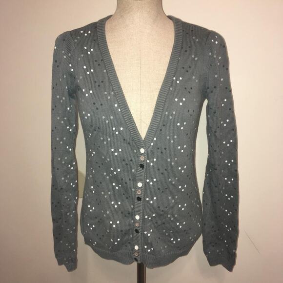 Rusty Gray-Black-White Polka Dot 100% Cotton Cardigan Sweater M - Picture 1 of 7